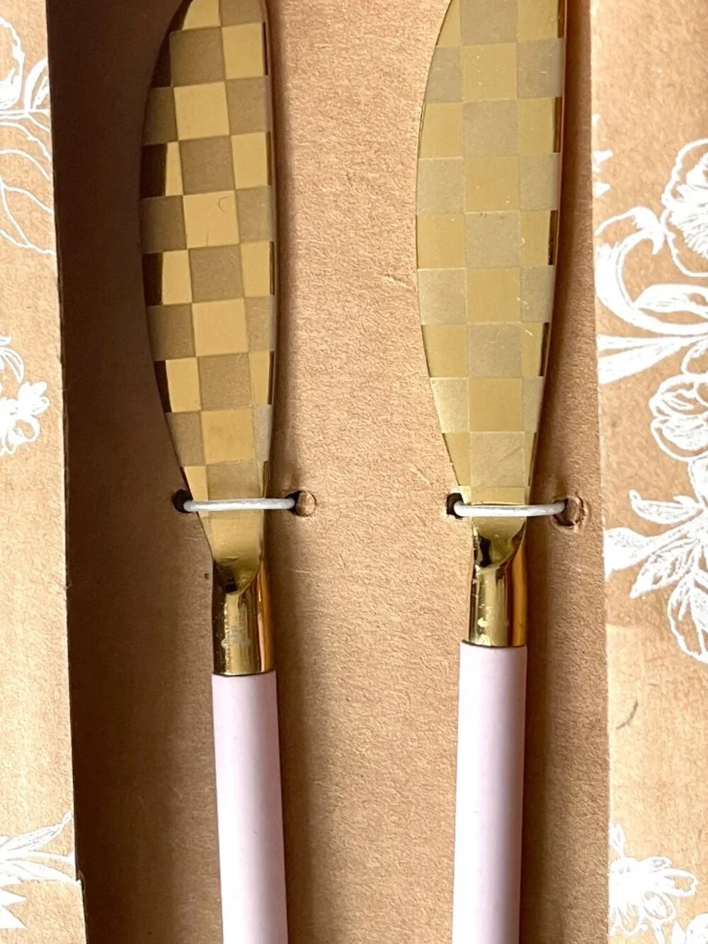 MacKenzie-Childs Rosy Check BUNDLE! Bistro Spreaders Set + Cocktail Napkins